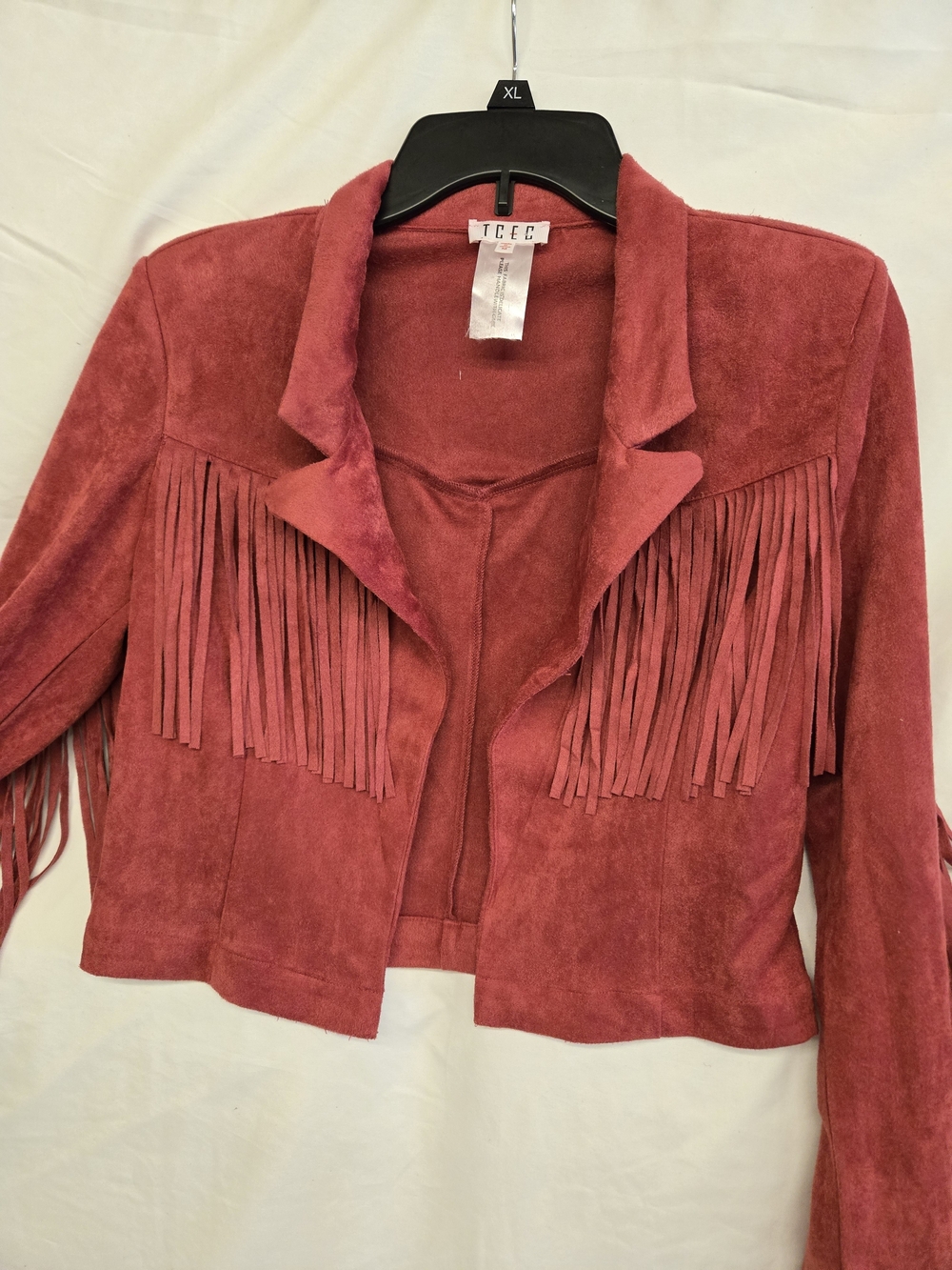 TCEC Women's Red Suede Like Fringe Jacket